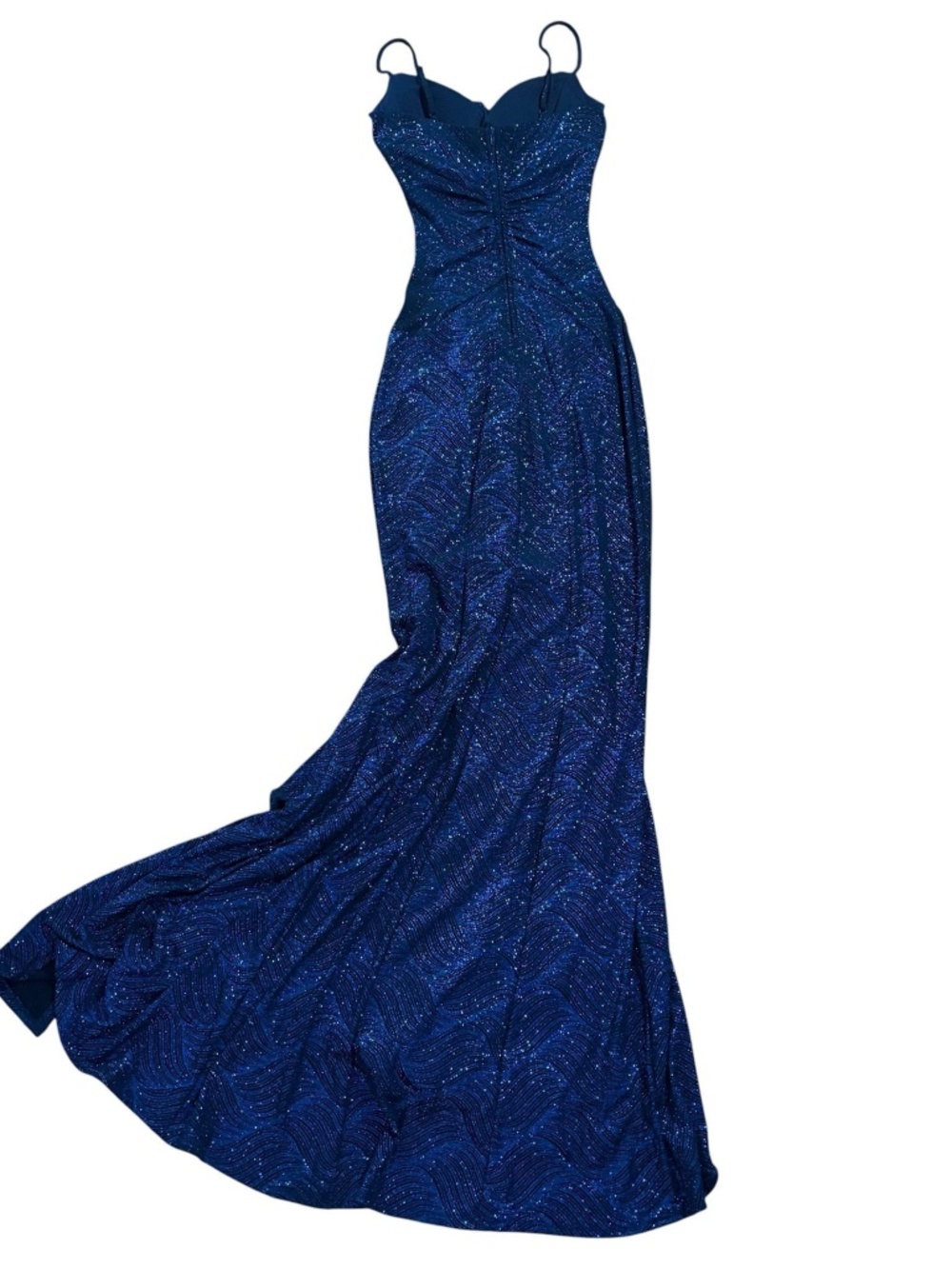 Blue Glitter Formal Mermaid Dress High Slit - Picture 4 of 7